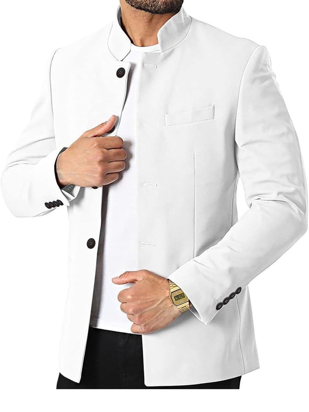 Men's White Mandarin Collar Blazer - Tailored Formal Sport Coat